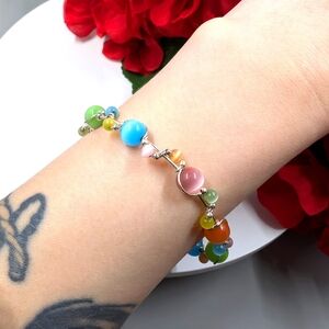 Sterling Silver Wire and Genuine Cat's Eye Stone Bead Handmade Bracelet